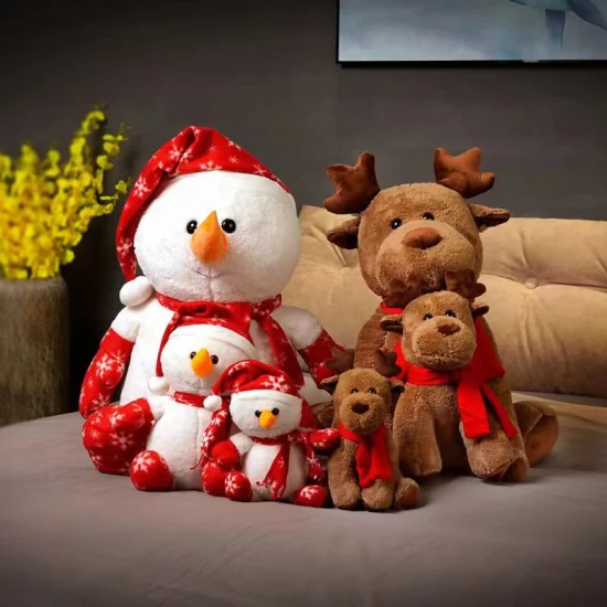 Presente promocional Urso de Papai Noel, boneco de neve de Natal, brinquedos de pelúcia de renas, brinquedos de pelúcia de Natal